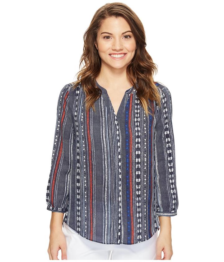 Nydj Petite Petite Pintuck Blouse (piana Stripes Blue) Women's Blouse