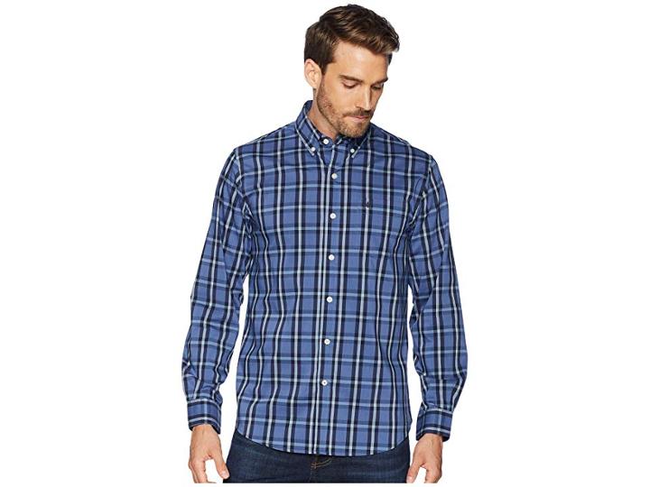 Dockers Long Sleeve Stretch Woven Shirt (bijou Blue Plaid) Men's Clothing