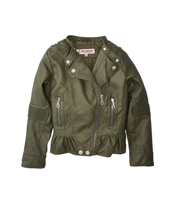 Urban Republic Kids Alice Faux Leather Moto Jacket W/ Ribbed Elbow And Peplum (little Kids/big Kids) (basil Green) Girl's Jacket
