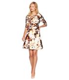 Eci 3/4 Sleeve Foil Floral Printed Scuba Dress (ivory/gold) Women's Dress