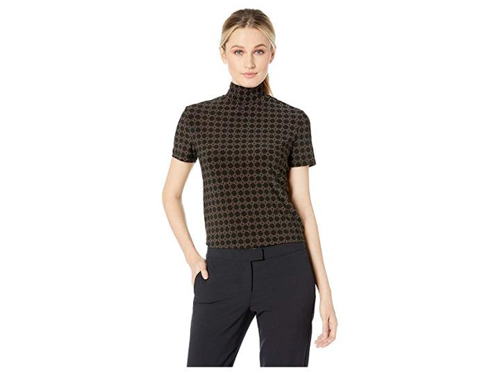Anne Klein Bistro Short Sleeve Mock Neck Knit (anne Black/havana) Women's Blouse