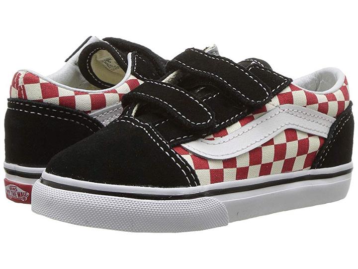 Vans Kids Old Skool V (toddler) ((checkerboard) Black/red) Boys Shoes