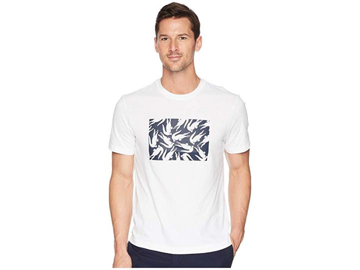 Lacoste Short Sleeve Jersey Multi Crock Regular (white/navy Blue) Men's Short Sleeve Pullover