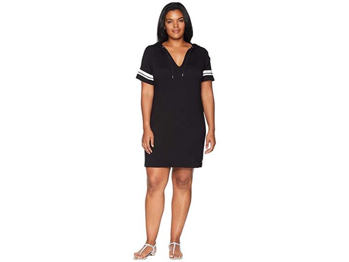 Michael Michael Kors Plus Size Stripe Sleeve Hoodie Dress (black) Women's Dress