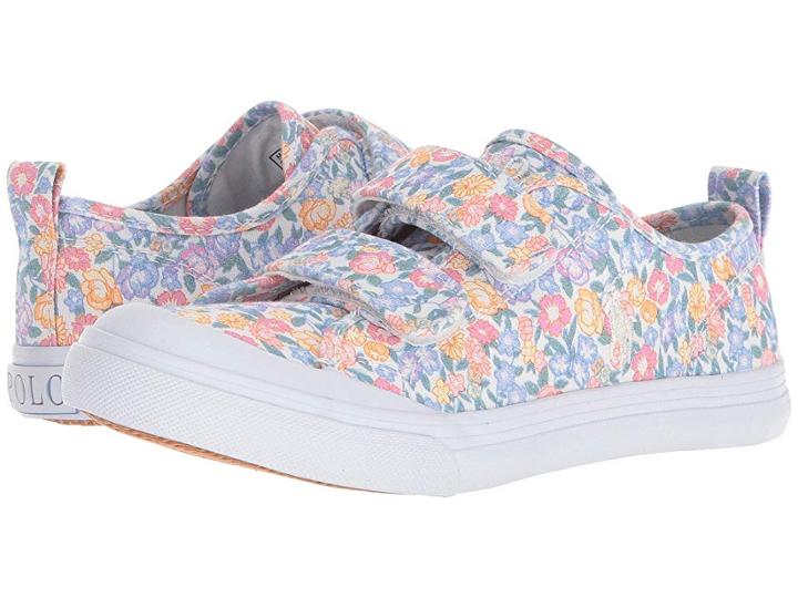 Polo Ralph Lauren Kids Karlen Ez (little Kid) (white/elite Blue Floral Canvas/elite Blue Pony Player) Kid's Shoes