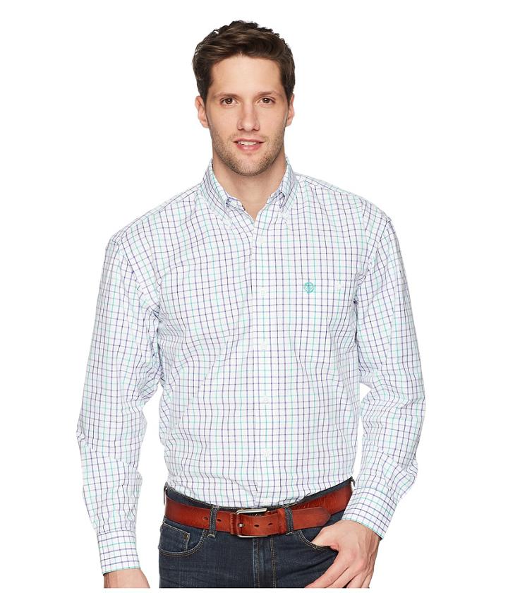 Wrangler George Strait Long Sleeve Plaid (purple/green) Men's Clothing