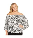 Vince Camuto Specialty Size Plus Size Pleated Sleeve Animal Whispers Off Shoulder Blouse (new Ivory) Women's Blouse