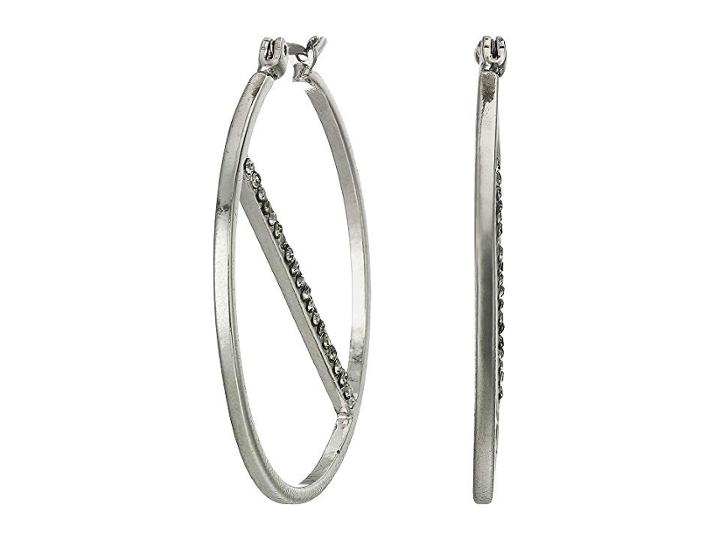 French Connection Small Pave Line Hoop Earrings (rhodium) Earring