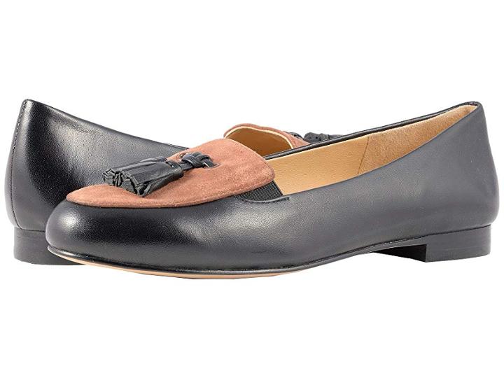 Trotters Caroline (black/tobacco Soft Nappa Leather/kid Suede) Women's Flat Shoes