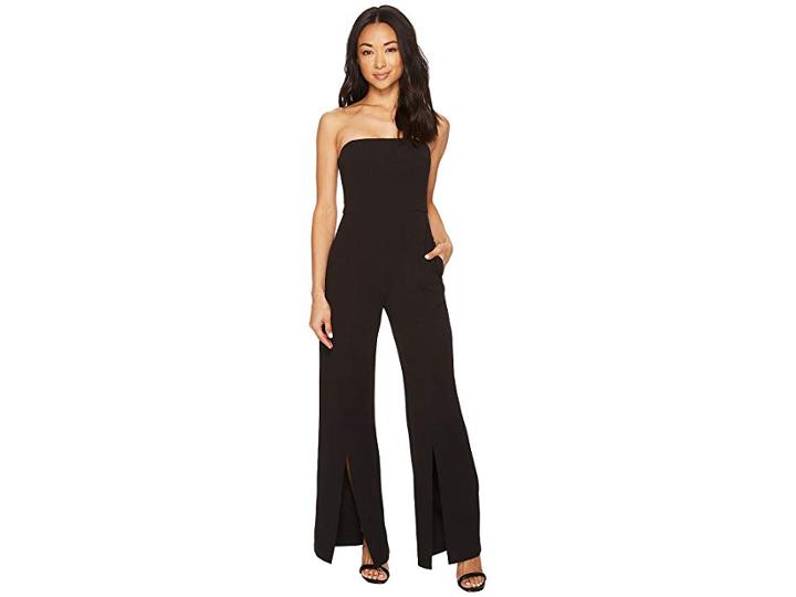 Donna Morgan Strapless Crepe Jumpsuit With Front Leg Split Detail (black) Women's Jumpsuit & Rompers One Piece