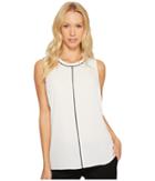 Vince Camuto Sleeveless Color Block Blouse With Contrast Piping (new Ivory) Women's Blouse