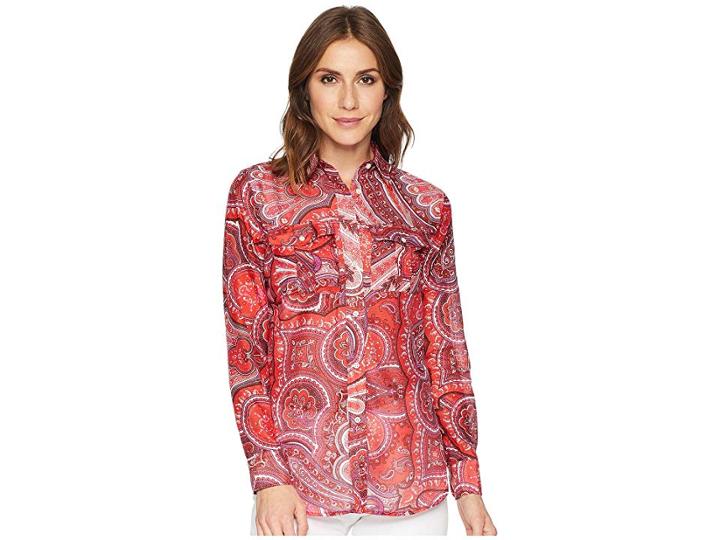 Lauren Ralph Lauren Paisley Silk-blend Shirt (red Multi) Women's Clothing