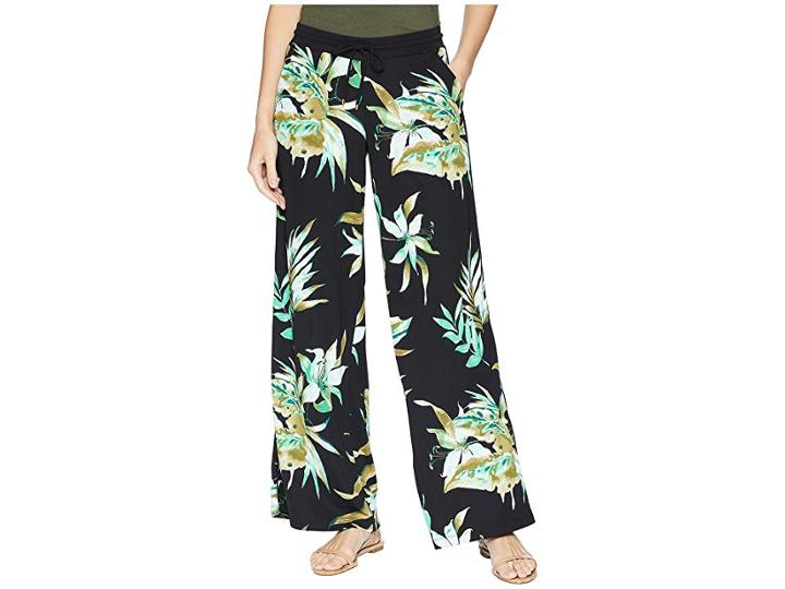 Lauren Ralph Lauren Print Jersey Wide-leg Pants (black Multi) Women's Casual Pants