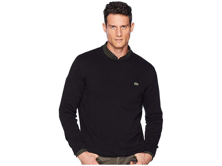 Lacoste Long Sleeve Half Moon Crew Neck Jersey Sweater (black/flour/black) Men's Sweater