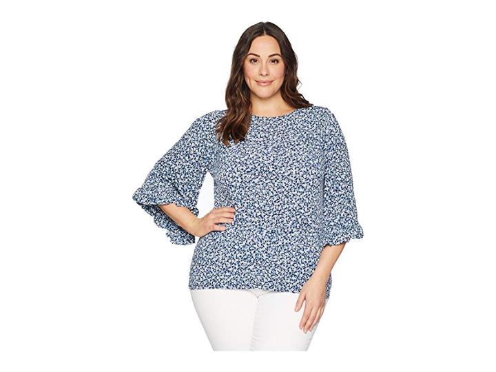 Michael Michael Kors Plus Size Collage Floral Sleeve Top (true Navy/light Chambray) Women's Short Sleeve Knit