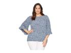 Michael Michael Kors Plus Size Collage Floral Sleeve Top (true Navy/light Chambray) Women's Short Sleeve Knit