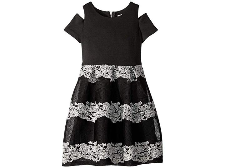 Us Angels Scuba And Striped Lace Dress (big Kids) (black) Girl's Dress