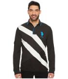 U.s. Polo Assn. Slim Fit Color Block Long Sleeve Pique Polo Shirt (black Heather) Men's Long Sleeve Pullover