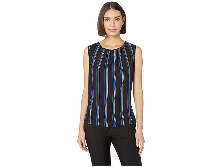 Tahari By Asl Pleat Neck Sleeveless Blouse (black/cobalt Blue) Women's Clothing