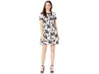 Taylor Short Sleeve Abstract Print Piped Dress (ivory/black) Women's Dress