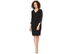 Calvin Klein Long Sleeve With Tie Cuff And Piping Detail Sheath Dress Cd8c14ln (black/white) Women's Dress
