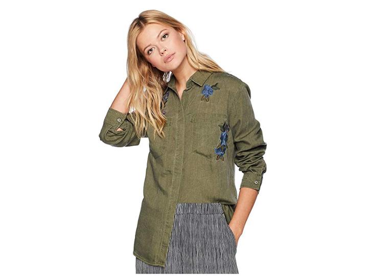 Tribal Long Sleeve Shirt With Embroidery Detail (alpine Green) Women's Long Sleeve Pullover