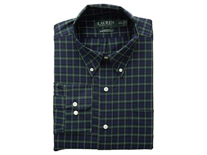 Lauren Ralph Lauren Classic Fit Non Iron Stretch Twill Dress Shirt (evergreen/navy Multi) Men's Long Sleeve Button Up