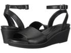 Crocs Leigh-ann Ankle Strap Leather (black) Women's Wedge Shoes
