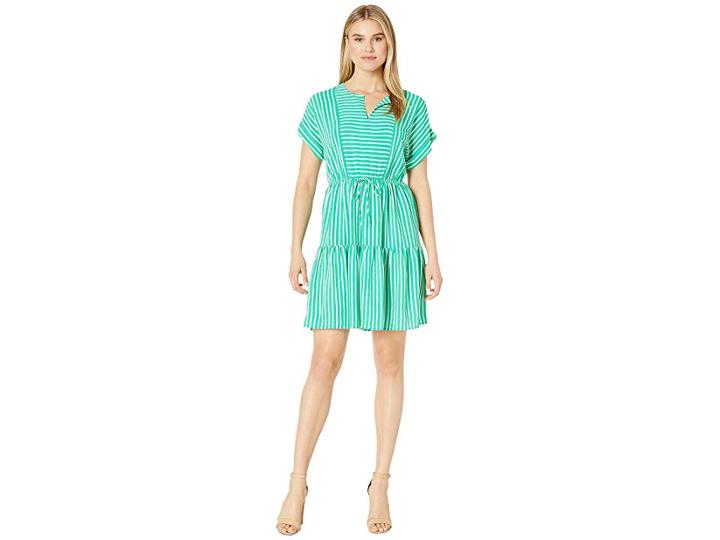 London Times Split-neck Ruffle Dress (jade/white) Women's Dress