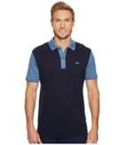 Lacoste Short Sleeve Color Block Pique Pima Stretch Slim (navy Blue/king) Men's Short Sleeve Pullover