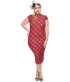 Unique Vintage Plus Size Cap Sleeve Holly Wiggle Dress (red Plaid) Women's Dress
