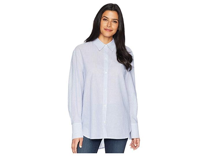 Kenneth Cole New York Shirting Stripe Button Front Top (shirting Stripe/white) Women's Clothing