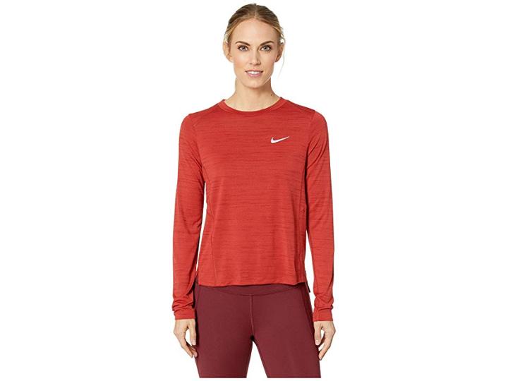 Nike Miler Slub Lx Long Sleeve Top (dune Red/heather) Women's Clothing