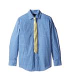 Tommy Hilfiger Kids Long Sleeve Mini Gingham Shirt With Tie (big Kids) (medium Blue) Boy's Clothing