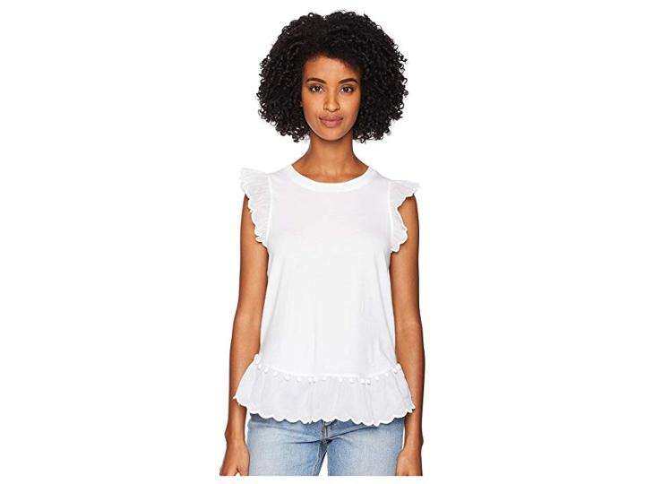 Kate Spade New York Pom Pom Trim Tee (fresh White) Women's T Shirt