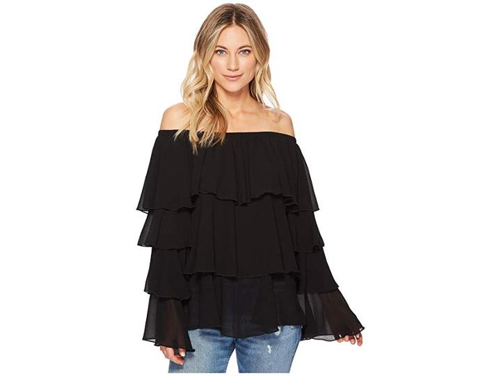 Show Me Your Mumu Chi Chi Top (black Chiffon) Women's Clothing
