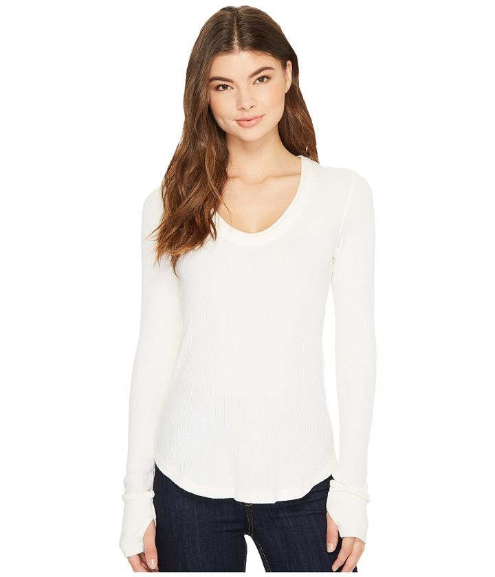 Splendid Low V-neck Long Sleeve (off-white) Women's Clothing