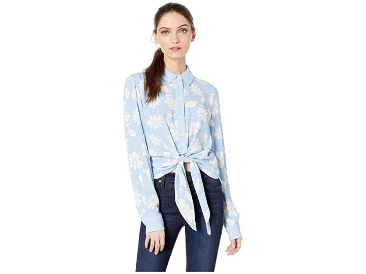 Juicy Couture Sketched Daisy Tie Front Shirt (blue Chill Sketched) Women's Blouse