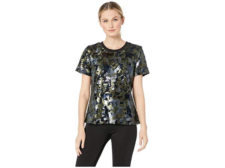 Two By Vince Camuto Short Sleeve Sequin Camo Tee (military Green) Women's T Shirt