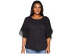 B Collection By Bobeau Plus Size Hadley Woven Sleeve Slub Top (black) Women's Short Sleeve Pullover