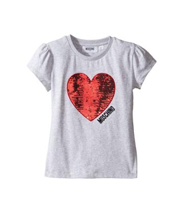 Moschino Kids Short Sleeve Heart Logo T-shirt (little Kids/big Kids) (grey) Girl's T Shirt