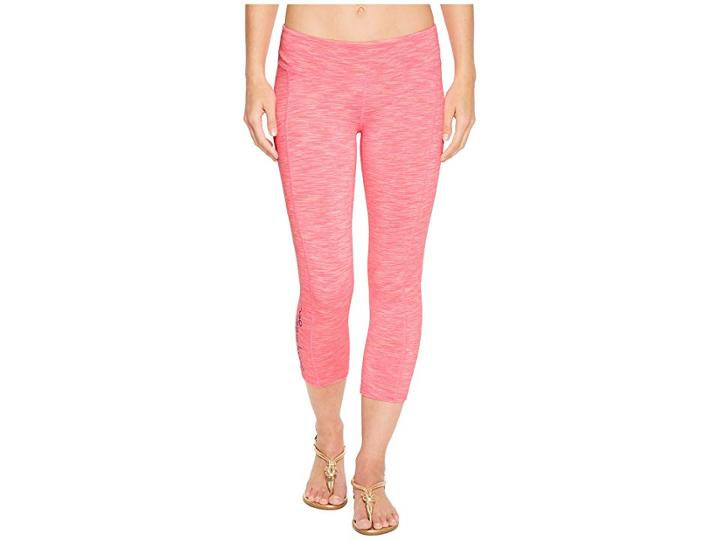 Lilly Pulitzer Upf 50+ Weekender Crop Leggings W/ Pocket (pascha Pink Space Dye) Women's Casual Pants