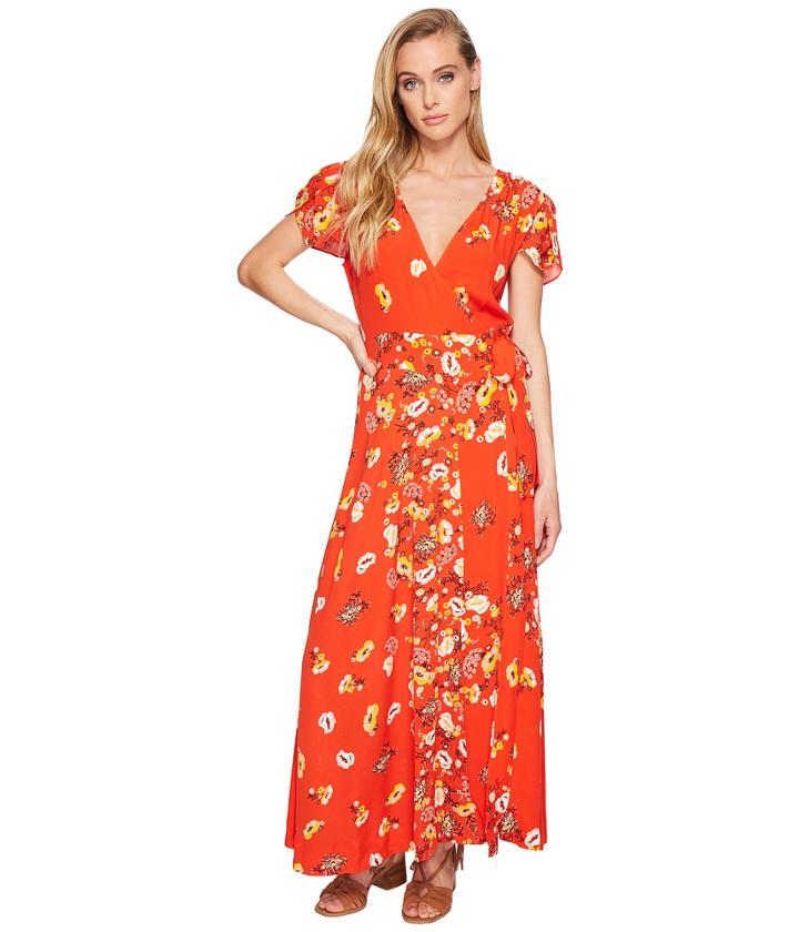 Free People Gorgeous Jess Wrap Dress (red Combo) Women's Dress