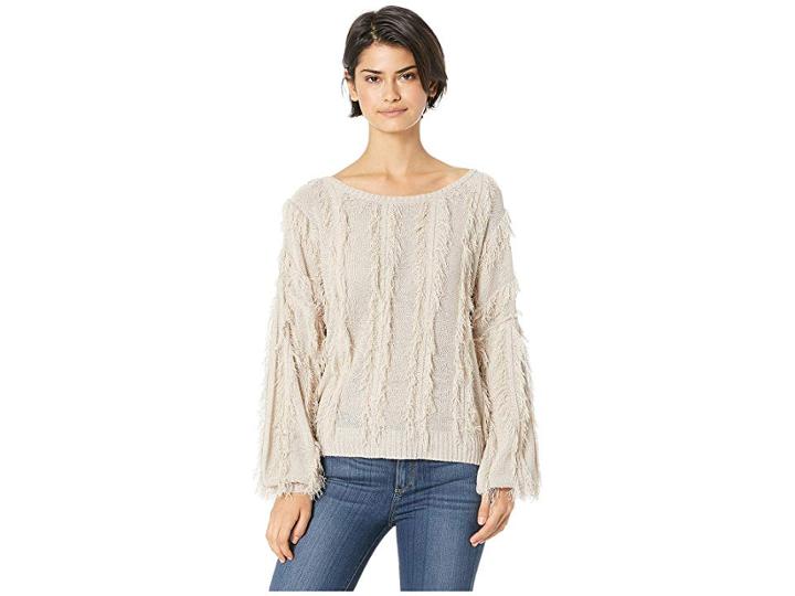 Chaser Cropped Wide Neck Blouson Sleeve Pullover Sweater (pink Sand) Women's Sweater