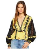 Free People Boogie All Night Printed Blouse (chartreuse) Women's Clothing