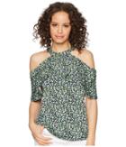 Michael Michael Kors Wildflower Flounce Halter Top (true Navy/green Apple Multi) Women's Clothing