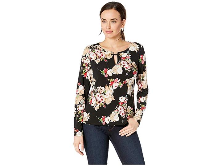 Calvin Klein Long Sleeve Pullover (black Multi) Women's Clothing