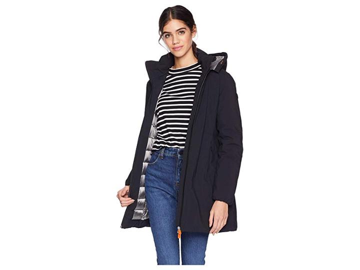 Save The Duck Non Baffled Rain With Removable Hood (black) Women's Coat