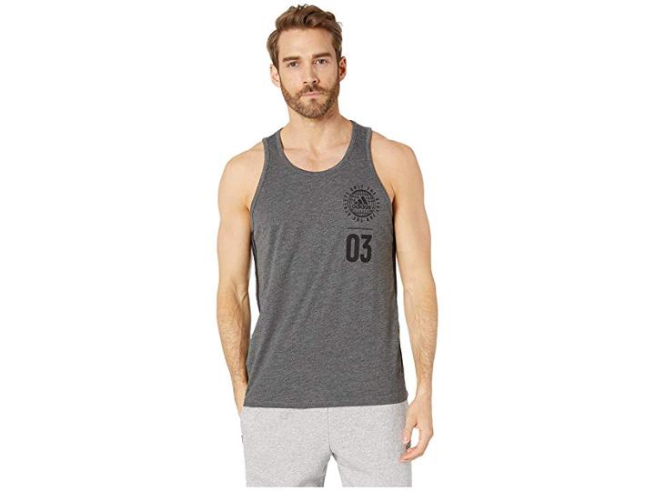 Adidas Badge Of Sport Stack Tank (dark Grey Heather) Men's Sleeveless
