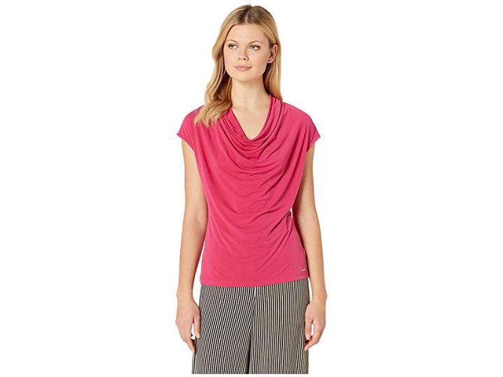 Calvin Klein Cap Sleeve Cowl Neck Top (vivacious) Women's Clothing